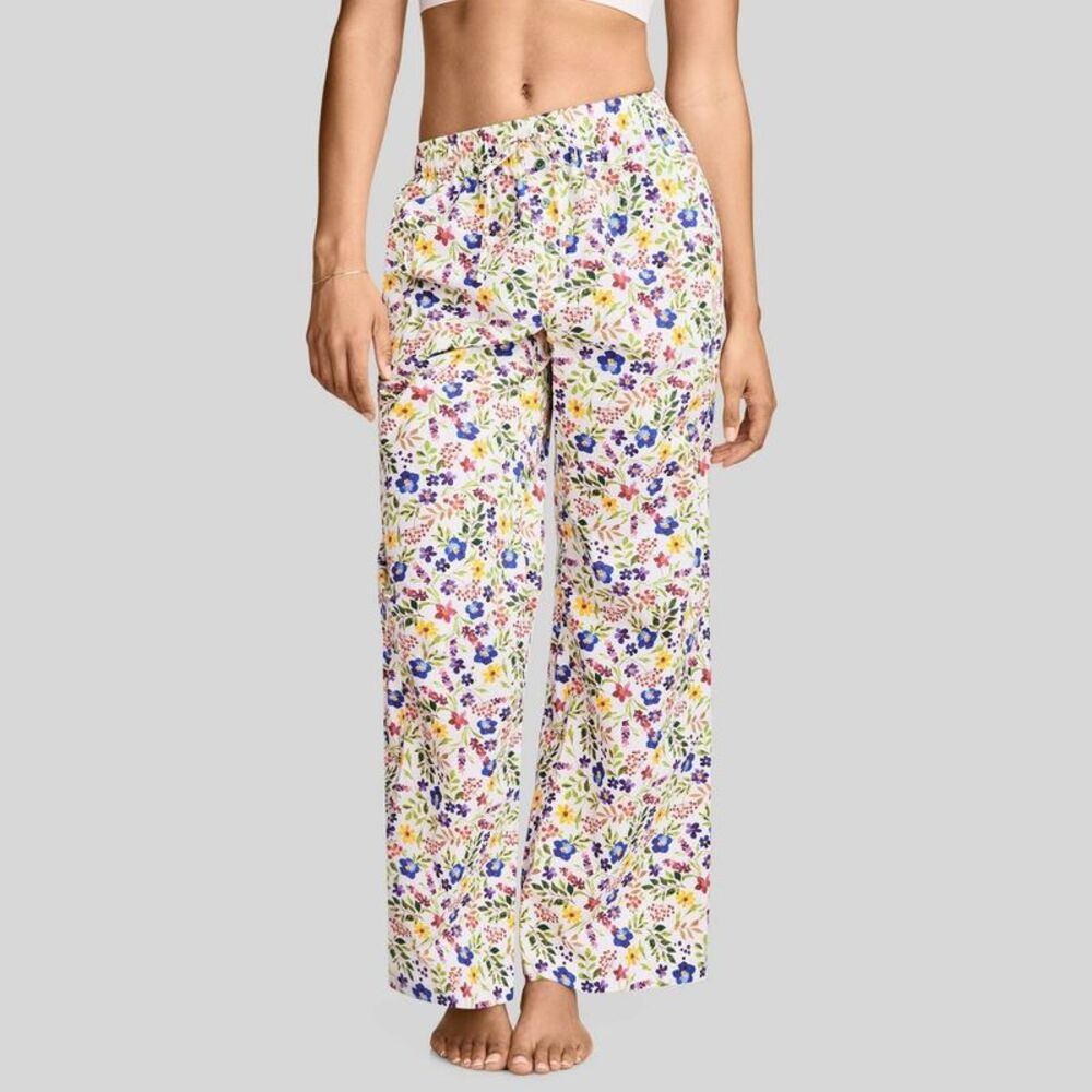 Jockey Generation Women's Cotton Poplin Pants - White Floral XL